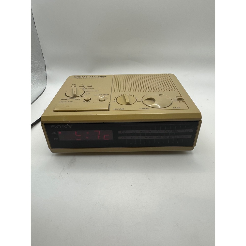 Sony Dream Machine‎ ICF-C2W FM AM Digital Clock Radio Vintage Tan Bedside Alarm